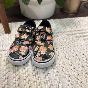 Vans Black Floral Kids Sneakers with Velcro
